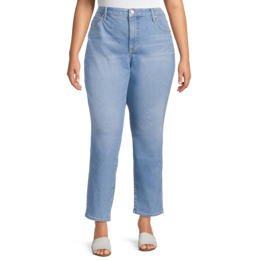 Terra & Sky Women's Plus Size Core Straight Leg Jeans, Size 26W(Petite), Blue